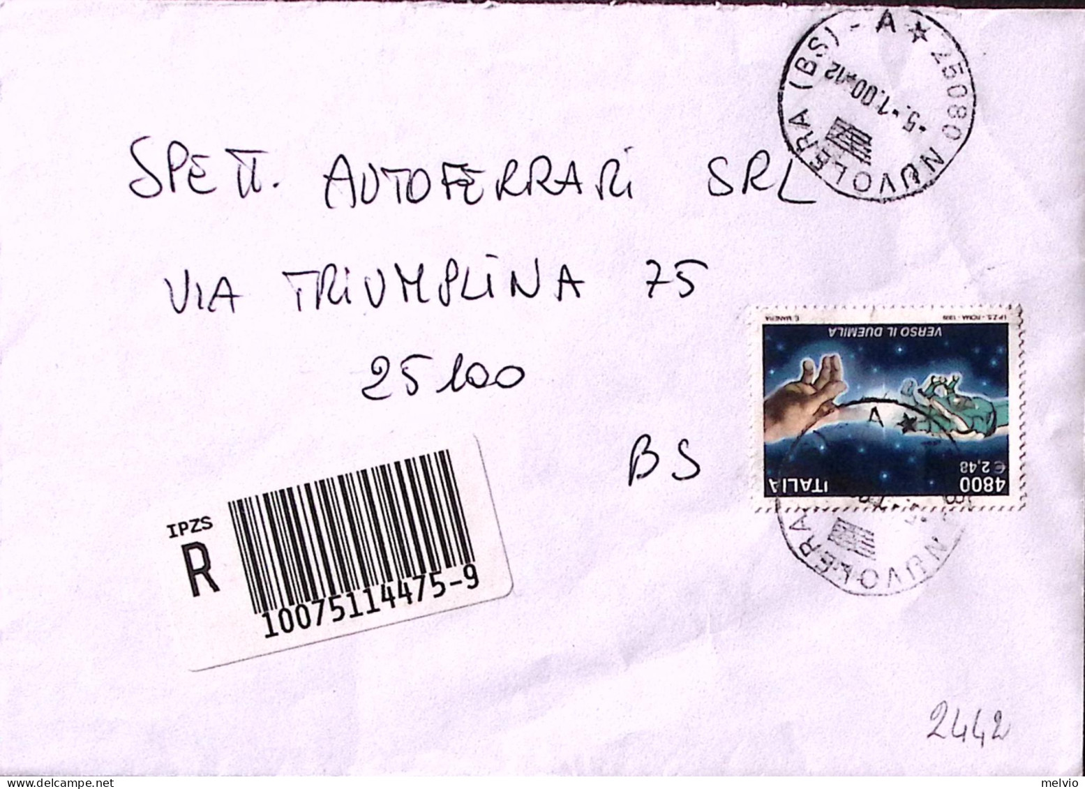 2000-AVVENTO ANNO 2000 L.4800 Isolato Su Raccomandata Nuvolera (5.1)isolato - 1991-00: Storia Postale