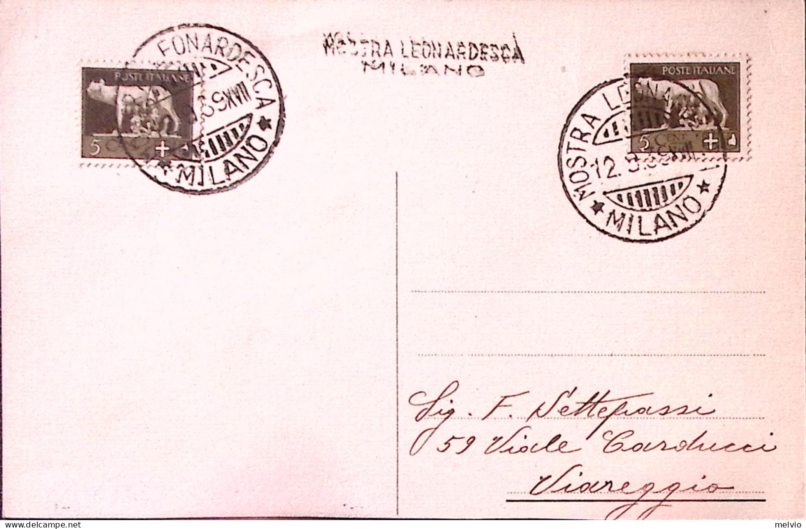 1939-MILANO Mostra Leonardesca (12.9) Annullo Speciale Su Cartolina - Poststempel