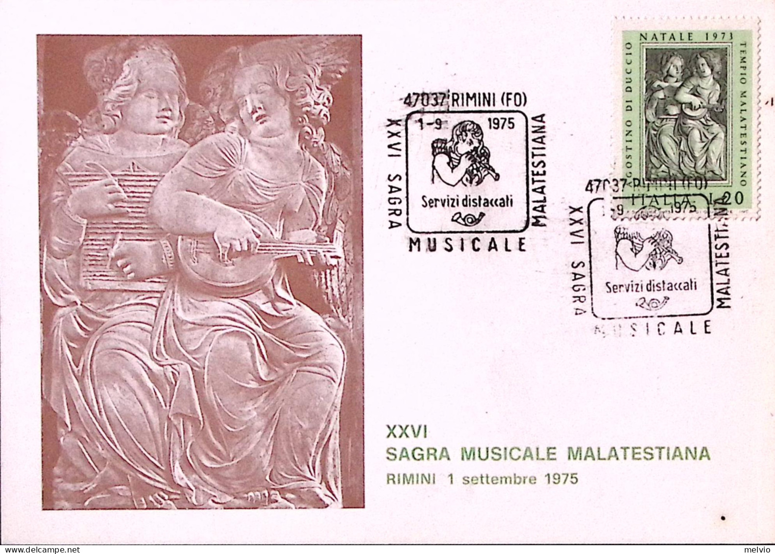 1975-RIMINI XXVI Sagra Musicale Malatestiana (1.9) Annullo Speciale Su Cartolina - 1971-80: Marcophilia