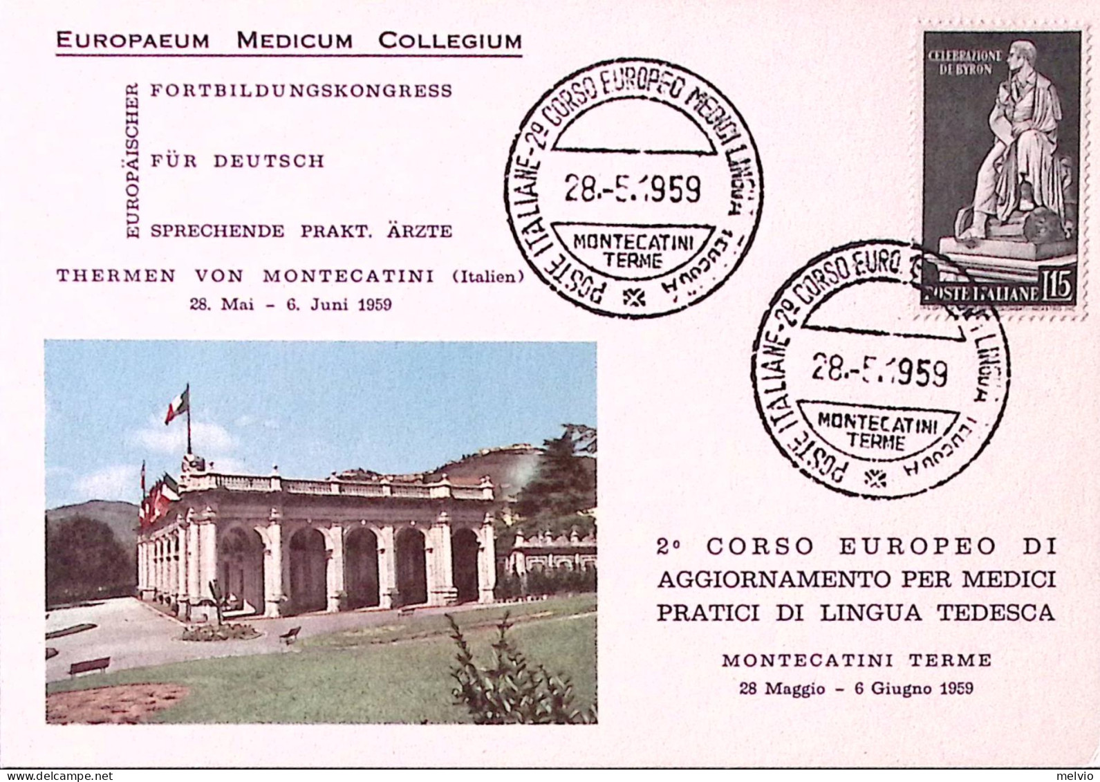 1959-MONTECATINI TERME 2 Corso Europeo Medici Lingua Tedesca (28.5) Annullo Spec - 1946-60: Poststempel