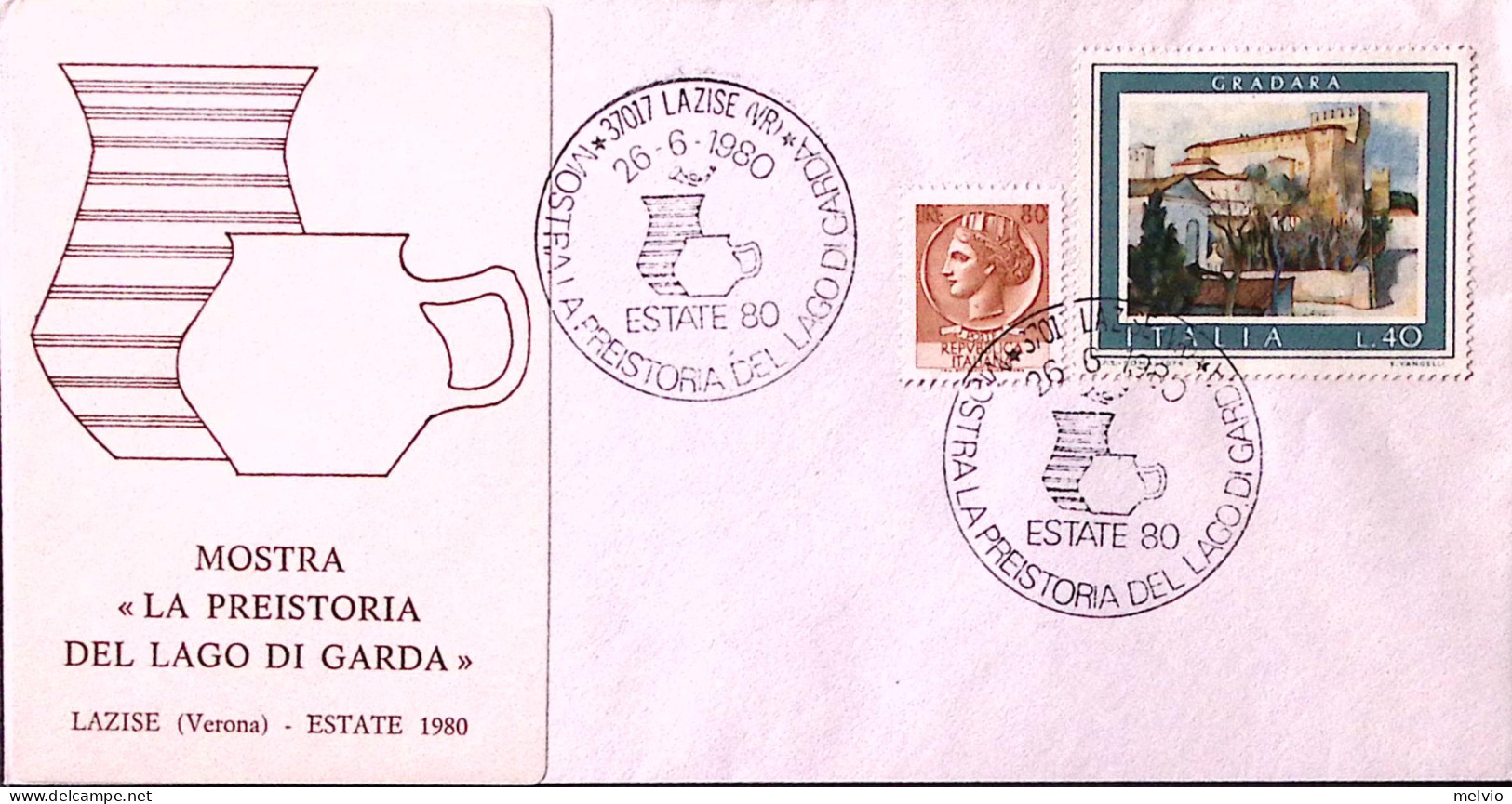 1980-LAZISE Mostra Preistoria Lago Garda (26.6) Annullo Speciale Su Busta - 1971-80: Poststempel