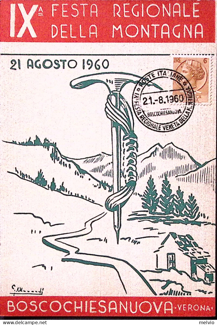 1960-BOSCOCHIESANUOVA IX Festa Montagna (21.8.60) Annullo Speciale Su Cartolina - Betogingen