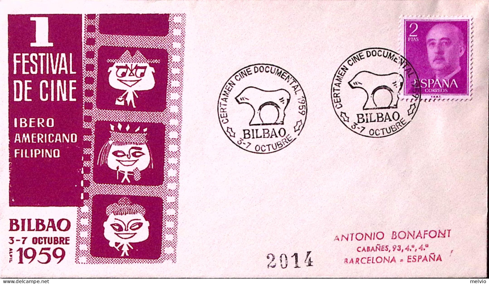 1959-SPAGNA Concorso Documentario Cinematografico/Bilbao (5/7.10) Annullo Specia - Otros & Sin Clasificación