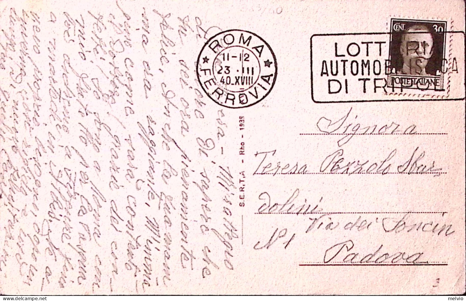 1940-ROMA (il Campidoglio) C.2 + Lotteria Automobilistica Di Tripoli (23.3) Annu - Altri & Non Classificati