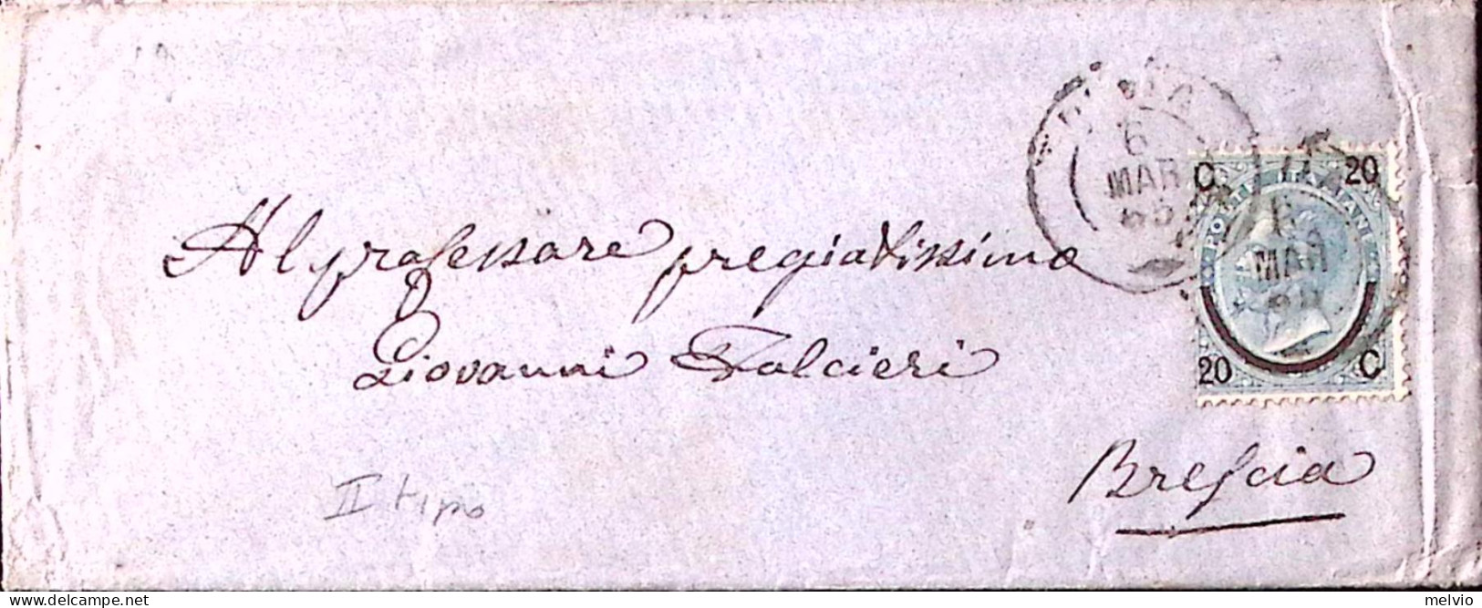 1865-effigie Sopr. C.20/15 II^tipo (24) Isolato Su Lettera - Marcophilia