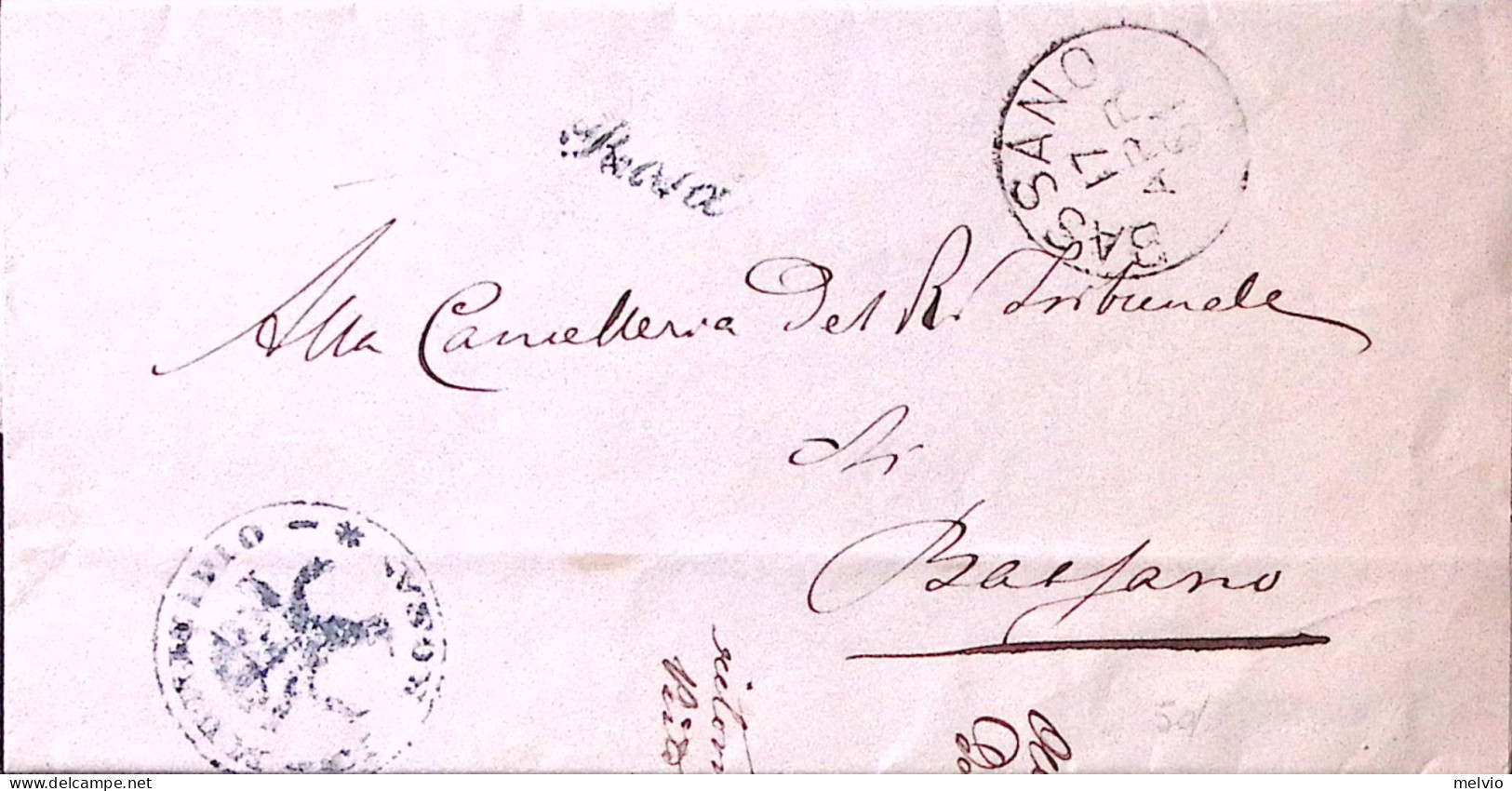 1881-ROSA'corsivo Verde Collettoria Su Piego Bassano (17.4) - Storia Postale