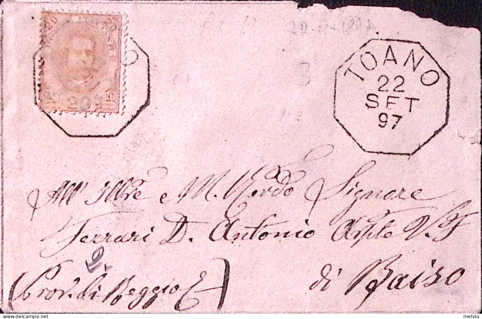 1897-TOANO Ottagonale Collettoria (22.9) Su Busta Affr. C. 20 (61) - Storia Postale