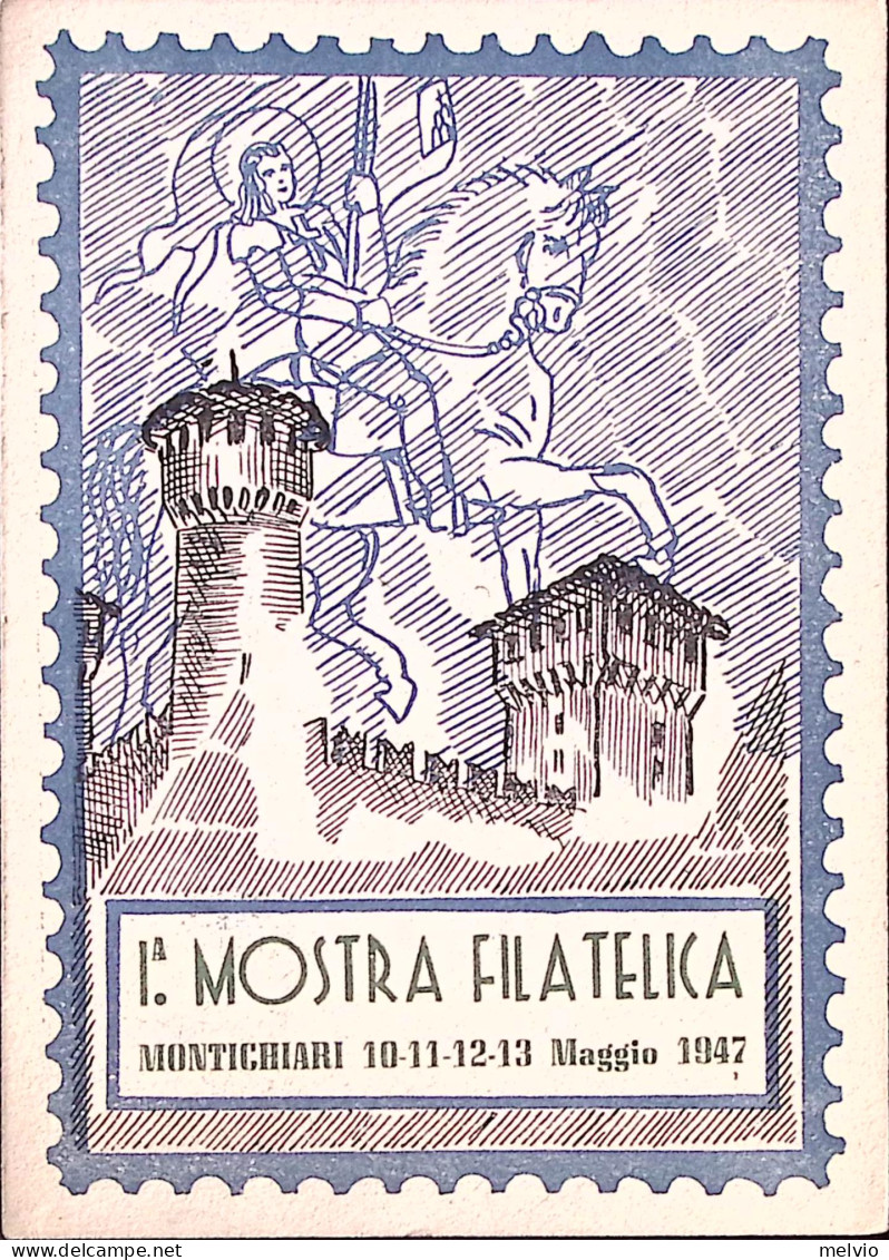 1947-MONTICHIARI I^ Mostra Filatelica Timbro Gomma Viola Su Cartolina Annullata  - Ausstellungen