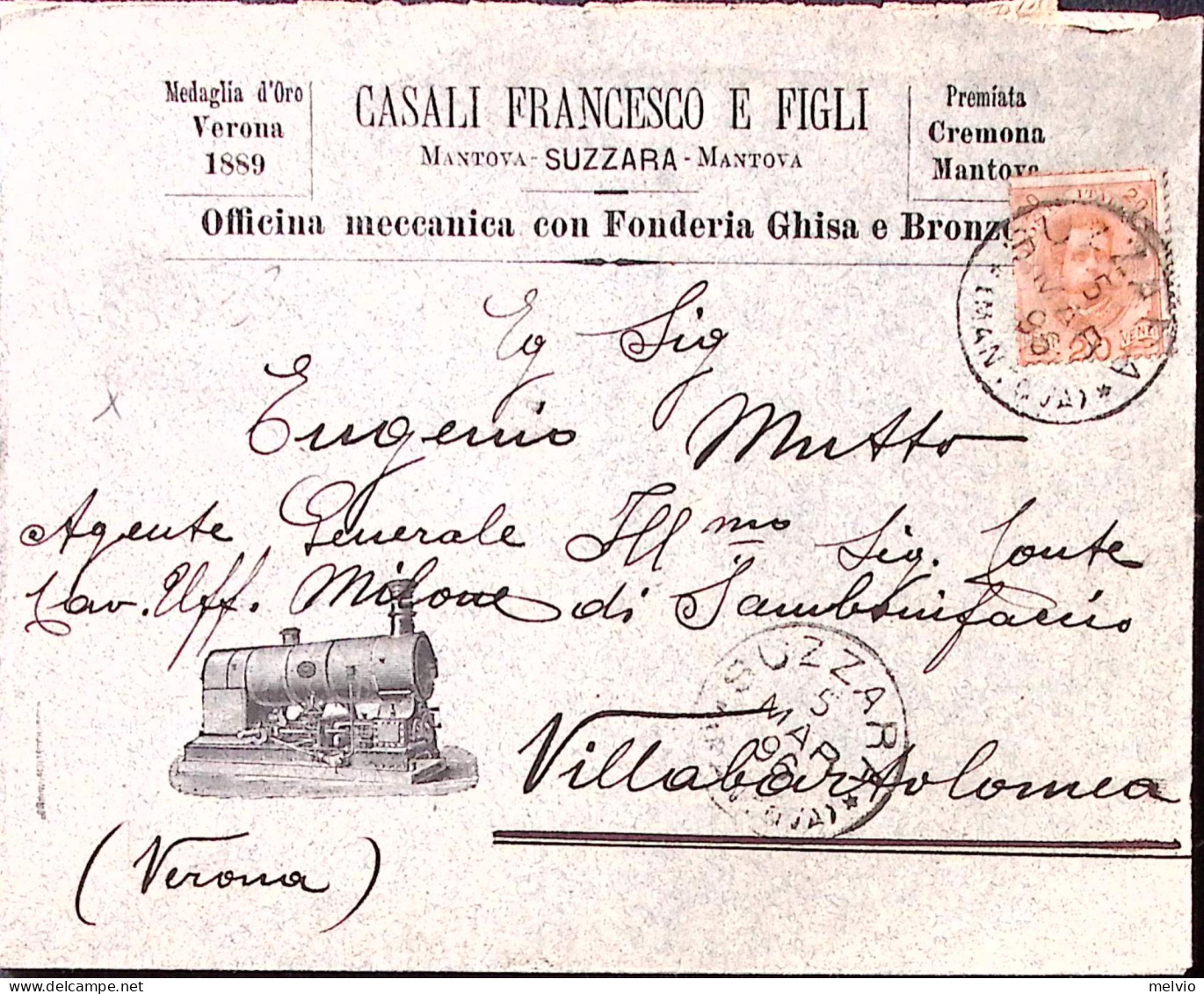 1896-SUZZARA Casali Francesco E Figli Busta Con Intestazione A Stampa Viaggiata - Storia Postale