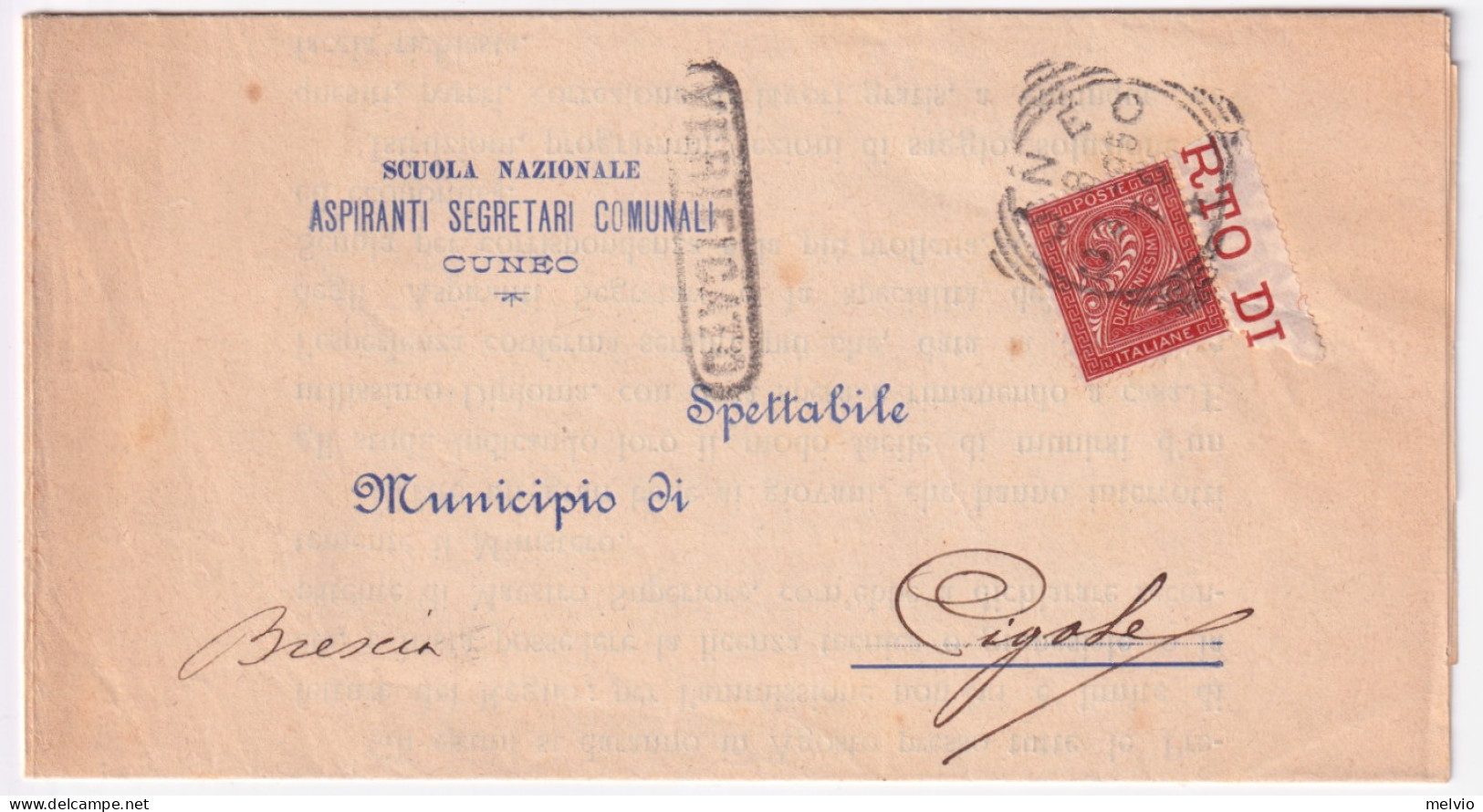 1895-CIFRA C.2 Bordo Di Foglio (15) Isolato Su Circolare Cuneo (8.3) - Storia Postale