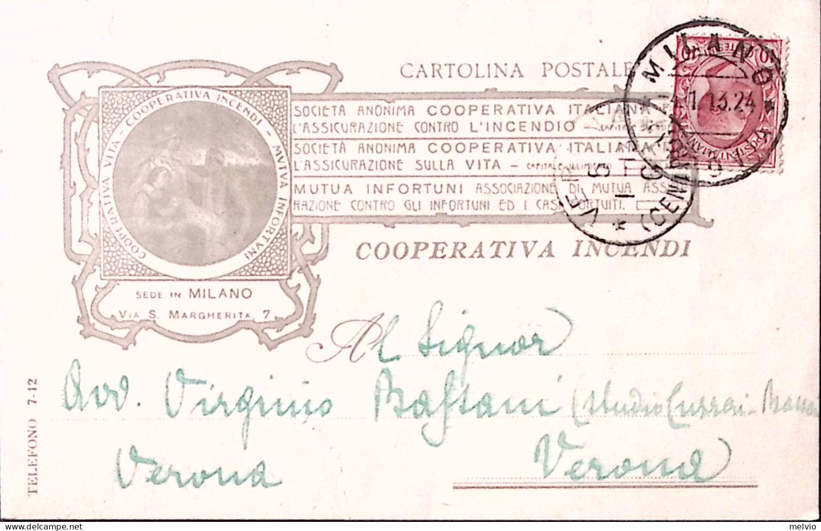 1913-MILANO Cooperativa Incendi Cartolina Con Intestazione A Stampa Viaggiata (5 - Milano (Mailand)