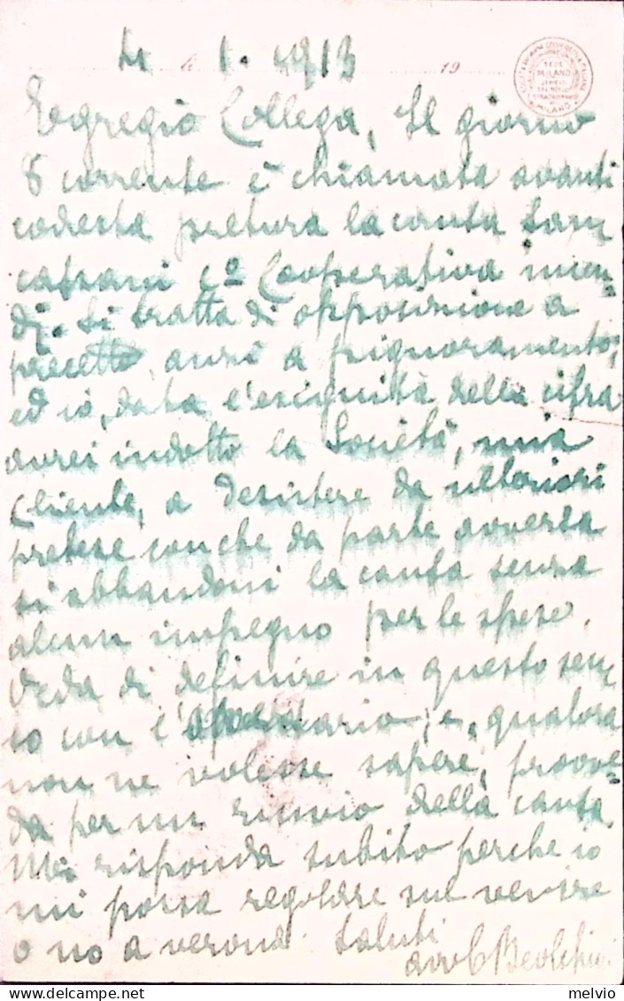 1913-MILANO Cooperativa Incendi Cartolina Con Intestazione A Stampa Viaggiata (5 - Milano
