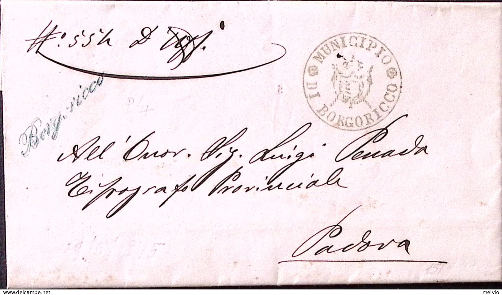 1875-BORGORICCO Corsivo Di Collettoria Verde Su Piego - Poststempel