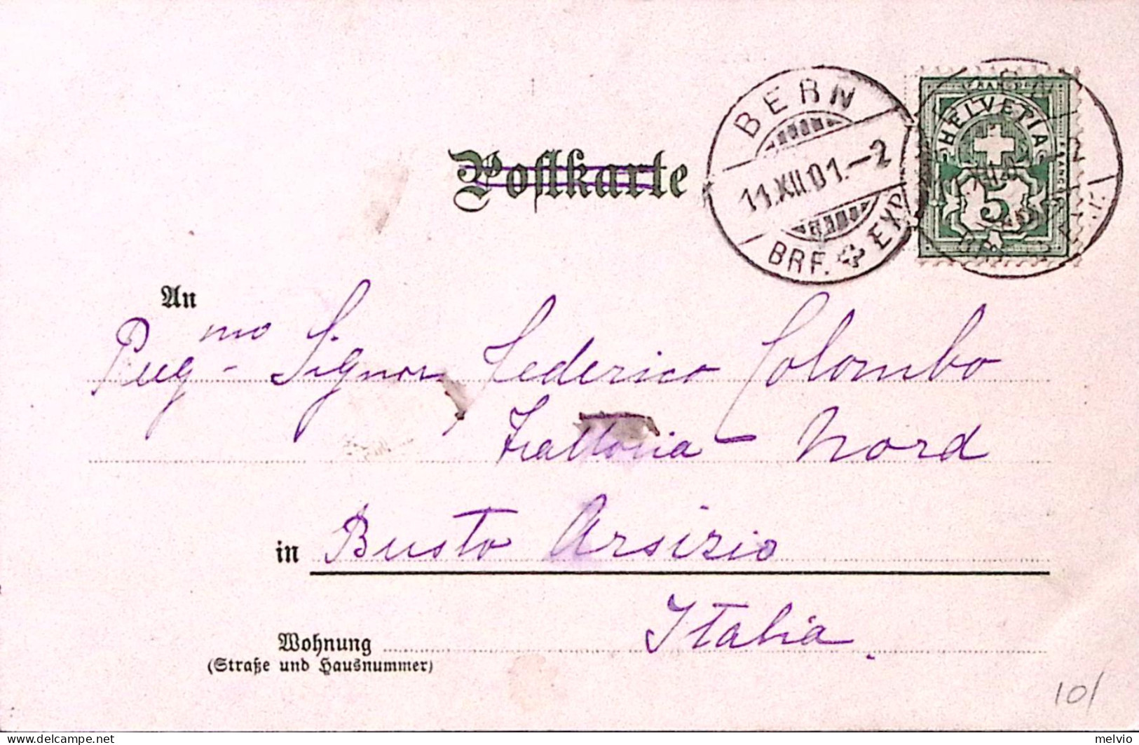 1901-Svizzera November, Serie II, Viaggiata Berna (11.12) Per L'Italia - Storia Postale