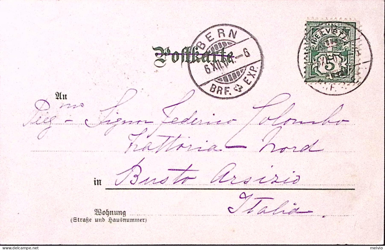 1901-Svizzera Juni, Serie II, Viaggiata Berna (6.12) Per L'Italia - Marcofilia