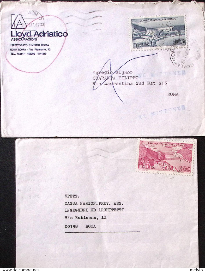 1981-LAVORI NEL MONDO I Due Valori Lire 300 Isolato Su 2 Buste - 1981-90: Poststempel