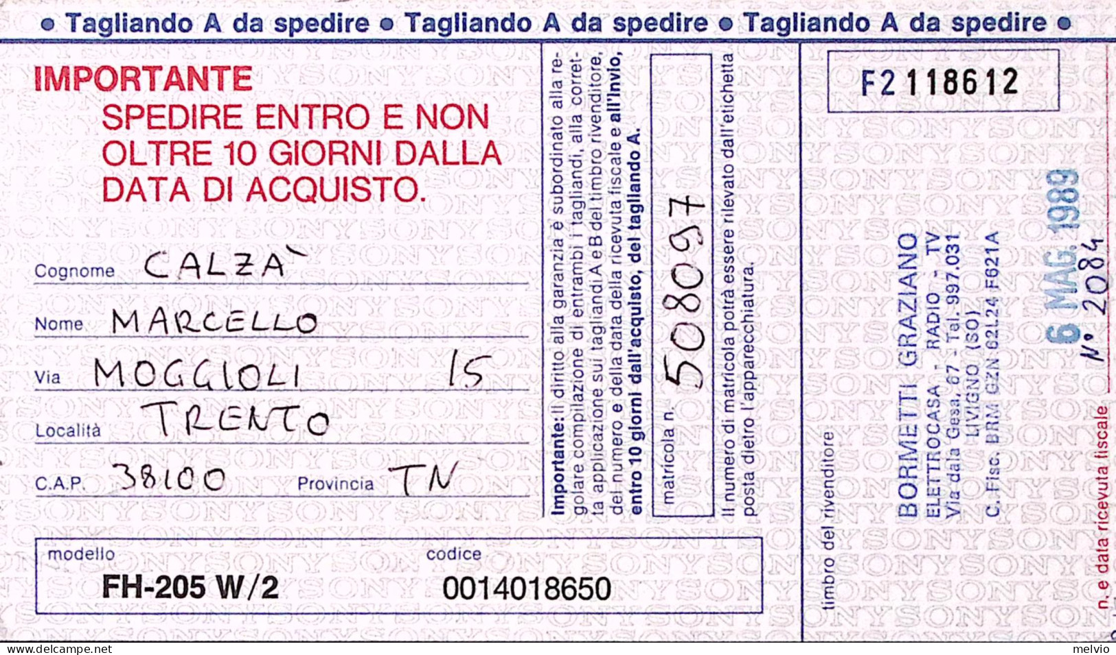 1989-CINEMA RISO AMARO Lire 3050 Isolato Su Carolina. Espresso Pergina Valsugana - 1981-90: Poststempel