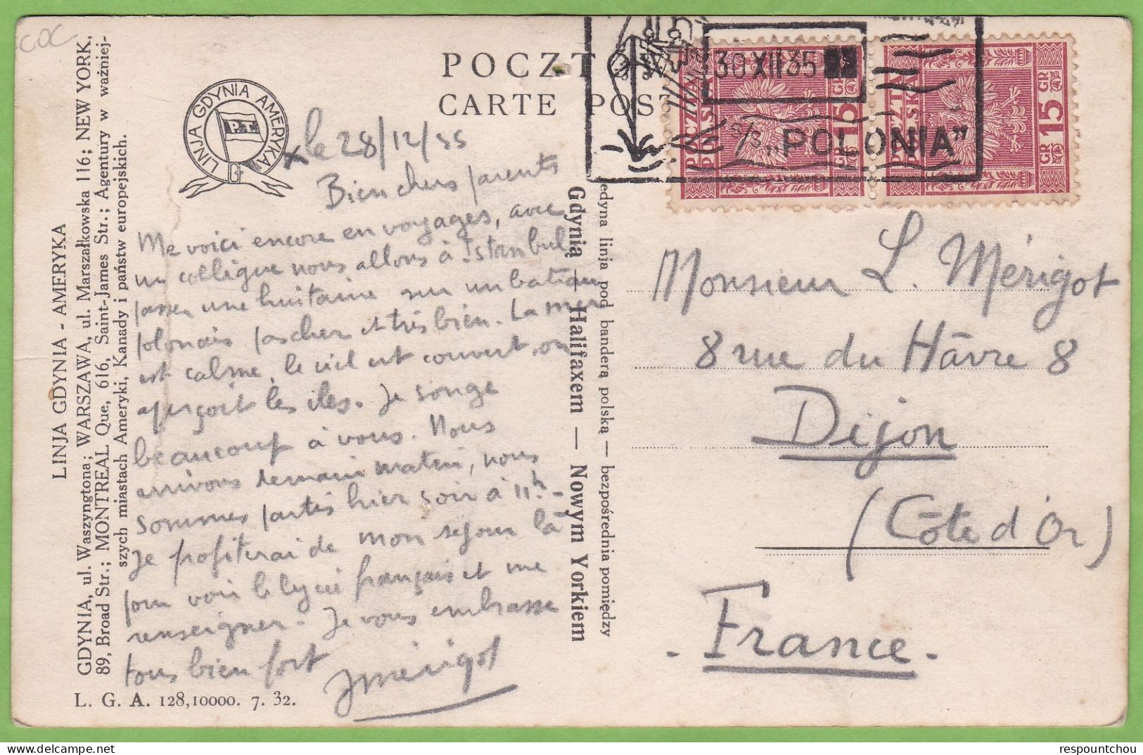 Rare CPA Bateau Gdynia America Line T.S.S. Polonia Schiff Cachet Postmark !!! ETAT Trou Punaise + PLI !!! - Anno Nuovo