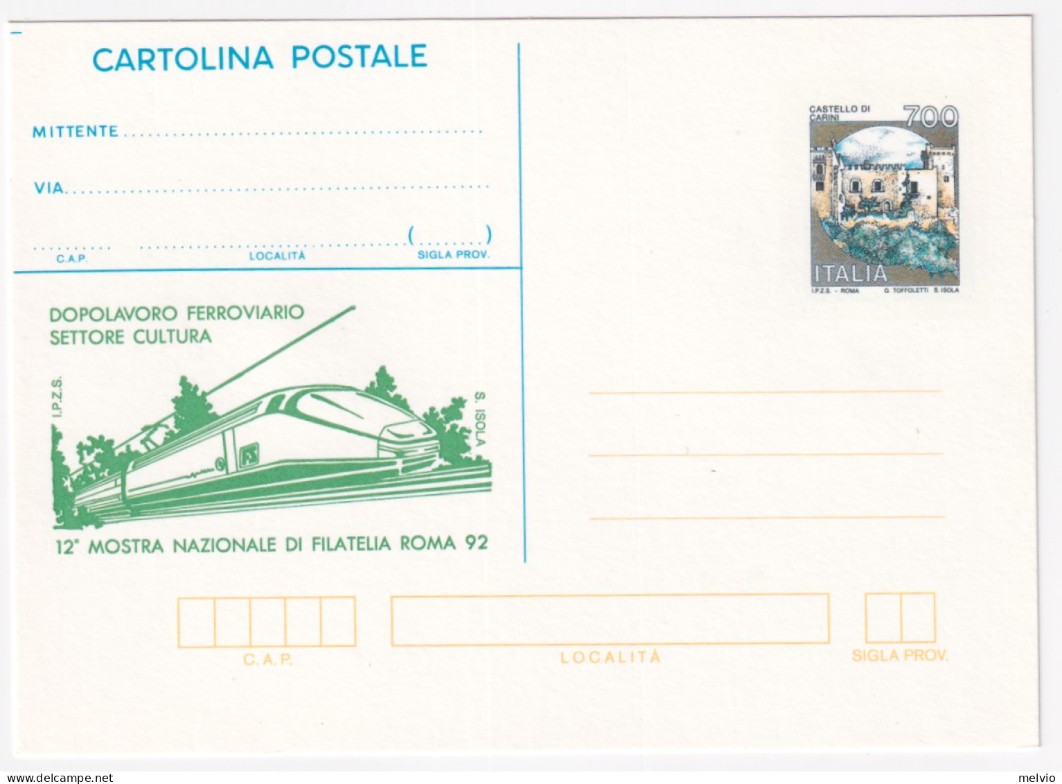 1992-Cartolina Postale Lire 700 Con Soprastampa IPZS Mostra Dopolavoro Ferroviar - Interi Postali