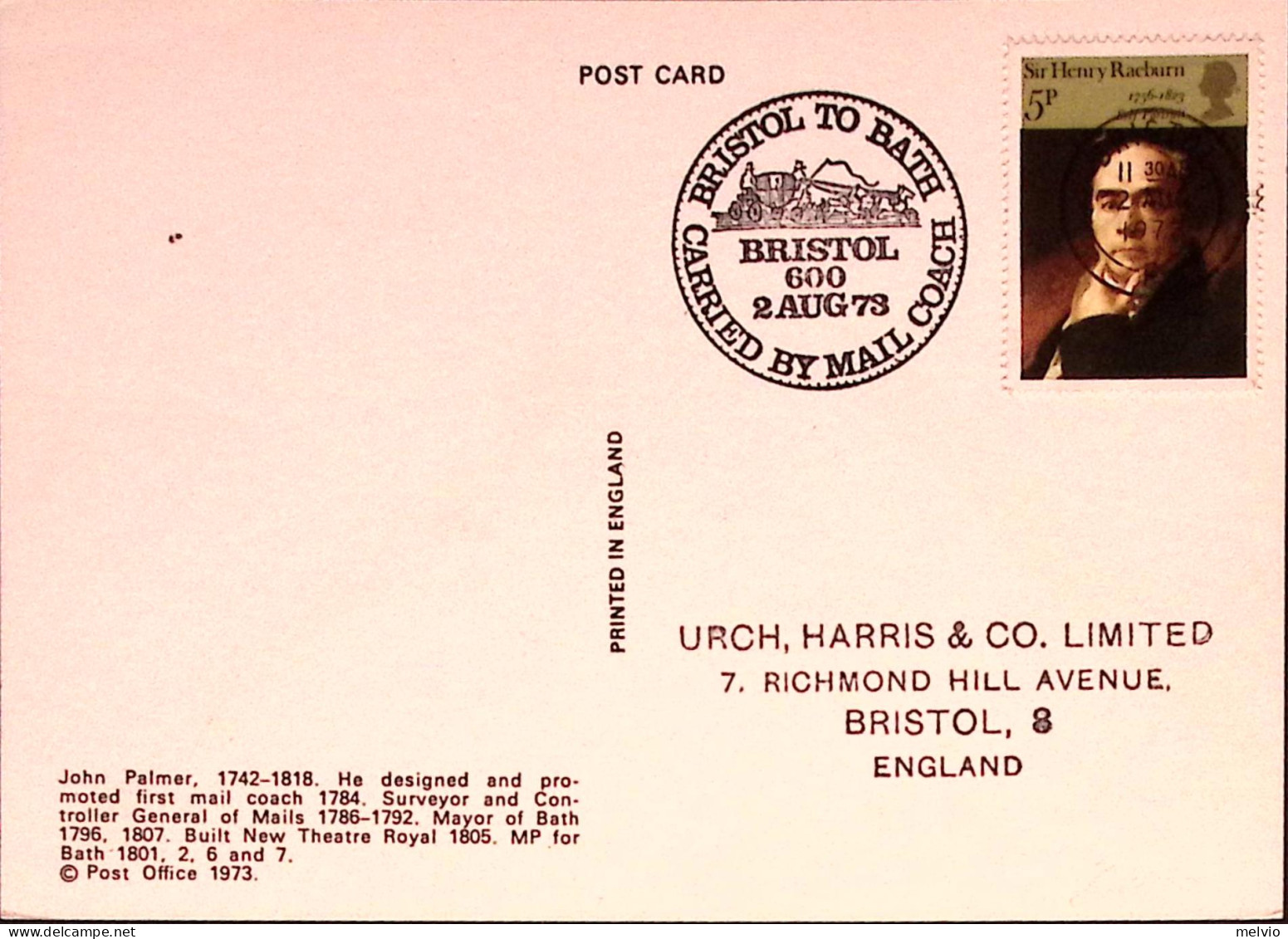 1973-Gran Bretagna 600^ Anniversario Diligenza Postale Bristol-Bath/ Bristol (2. - Autres & Non Classés