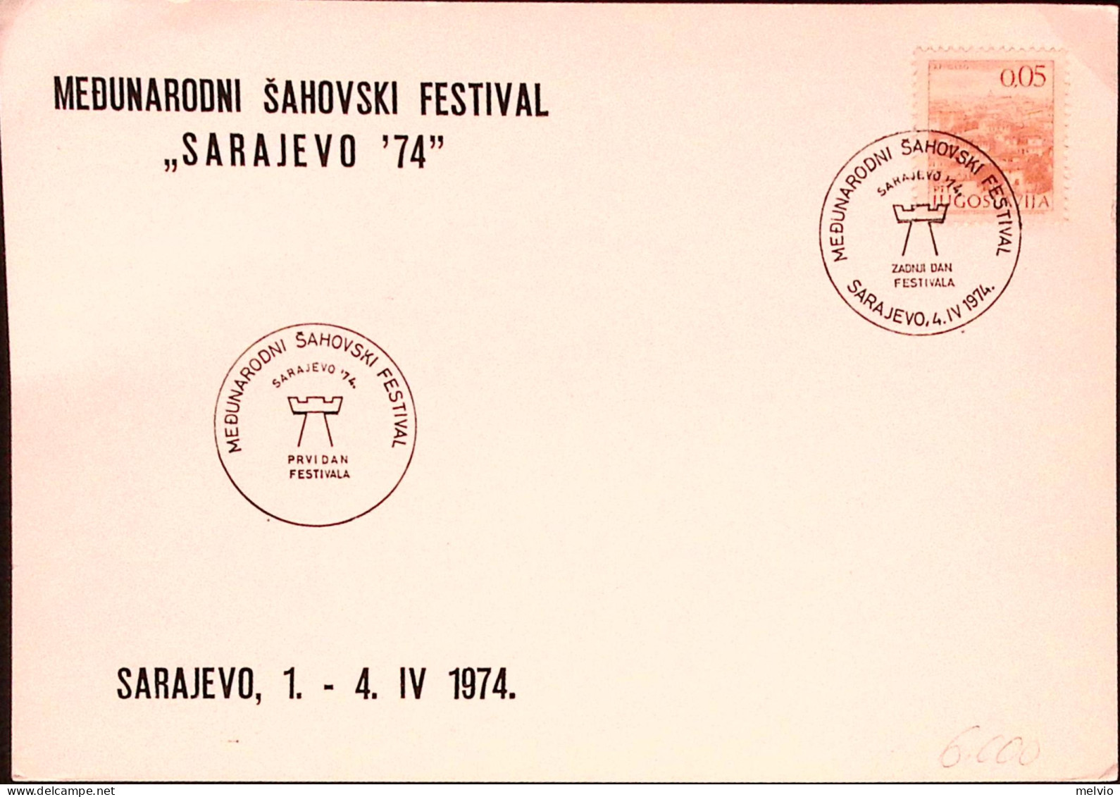 1974-Jugoslavia Torneo Scacchi/Sarajevo (4.4) Annullo Speciale Su Cartolina - Altri & Non Classificati