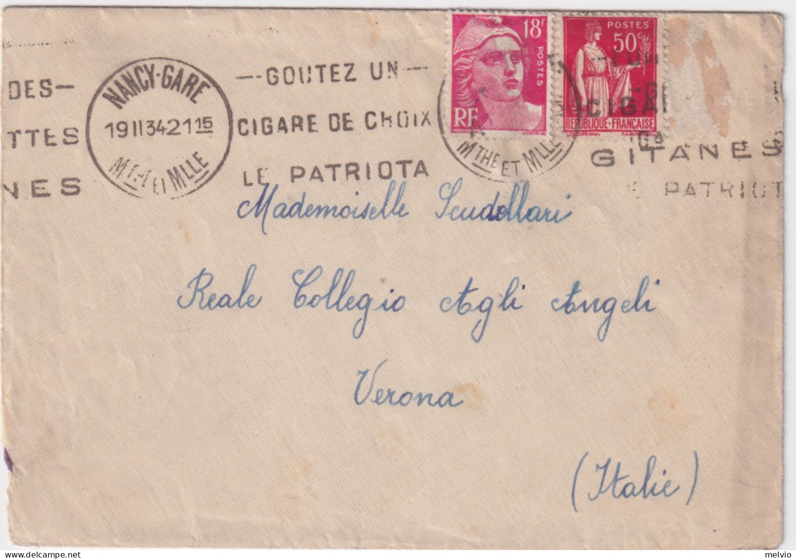 1934-Francia Nancy (19.11) + Gustate Un Sigaro "Le Patriote" Annullo Meccanico S - Sonstige & Ohne Zuordnung