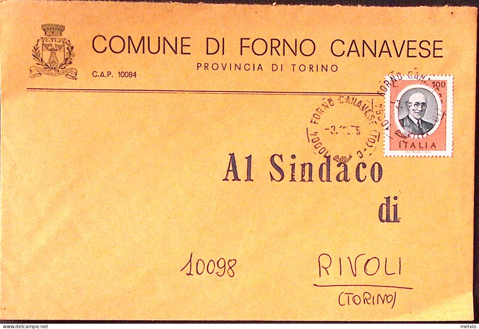1975-CILEA Lire 100 Isolato Su Busta Forno Canavese (3.10) - 1971-80: Marcophilie
