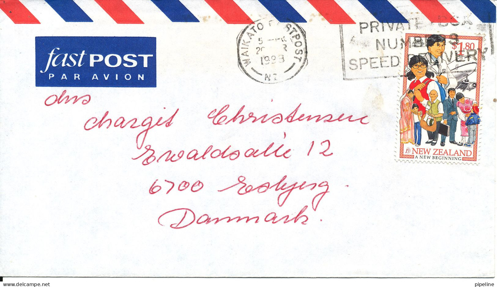 New Zealand Air Mail Cover Sent To Denmark 1998 Single Franked - Posta Aerea