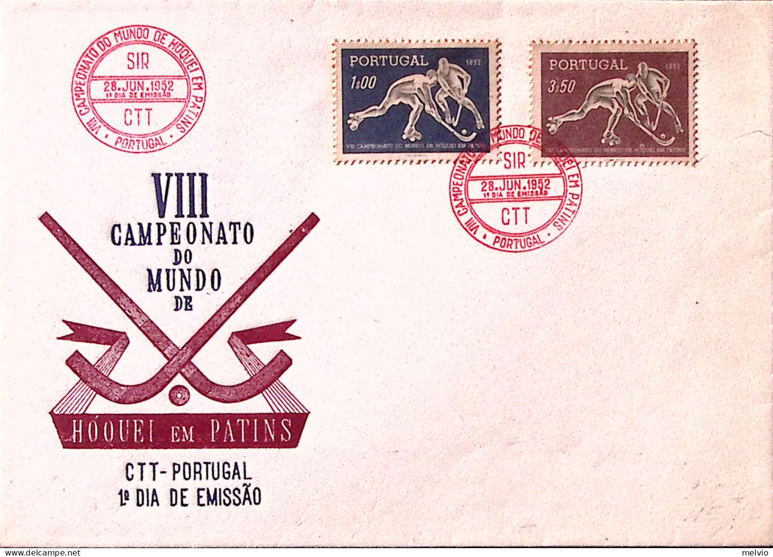 1952-PORTOGALLO Camp. Mond. Hockey A Rotelle Serie Cpl. (762/3) Fdc - FDC