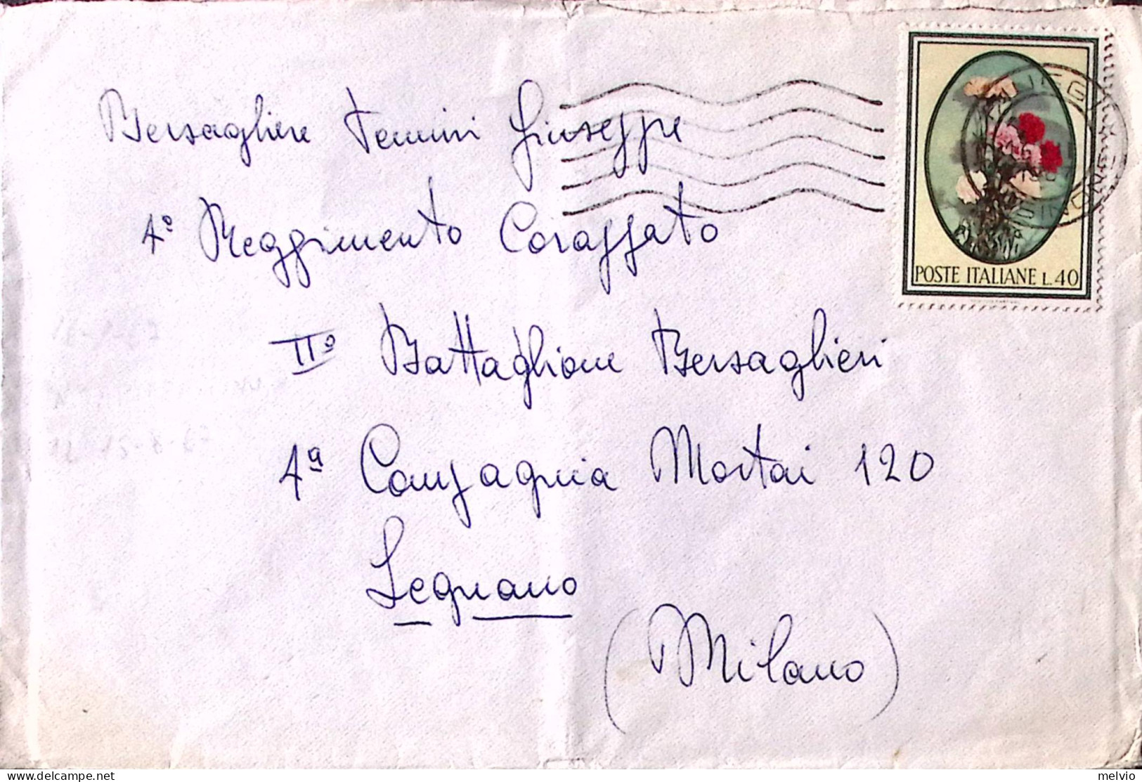 1966-Floreale Lire 40 Isolato Su Busta Doppio Porto Diretta A Militare (tariffa  - 1961-70: Marcophilie