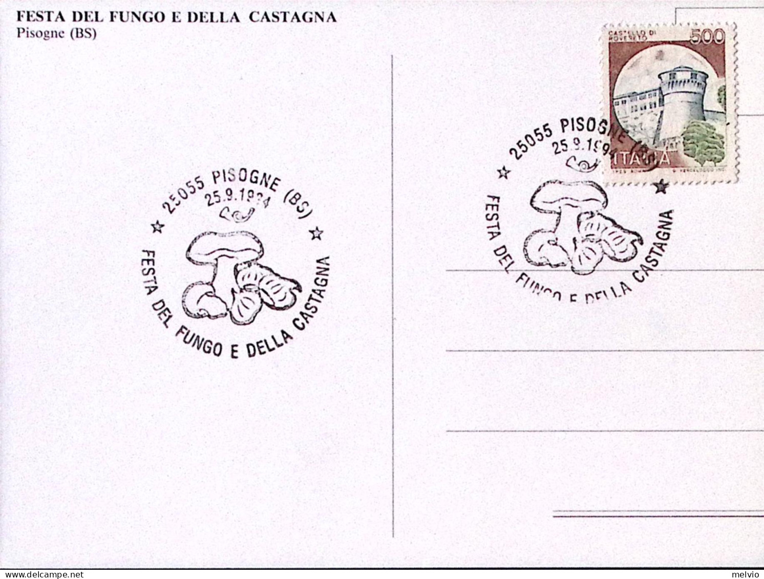 1974-PISOGNE FESTA FUNGO CASTAGNA (25.9) Annullo Speciale Su Cartolina - 1971-80: Marcophilie