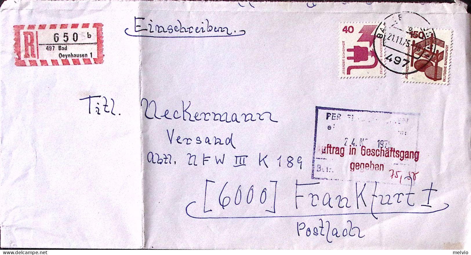 1975-GERMANIA Infortuni P.40 E 150 Su Raccomandata - Storia Postale