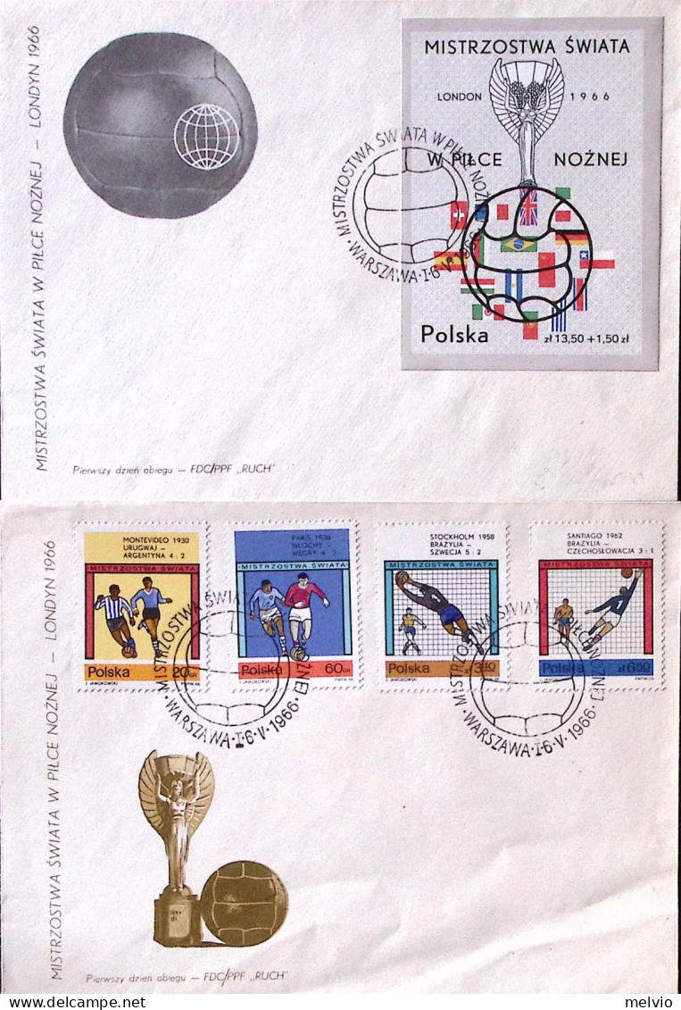 1966-POLONIA Campionato Mondiale Calcio '66 Serie Cpl. (1822/9+FG.44) Tre Fdc - FDC