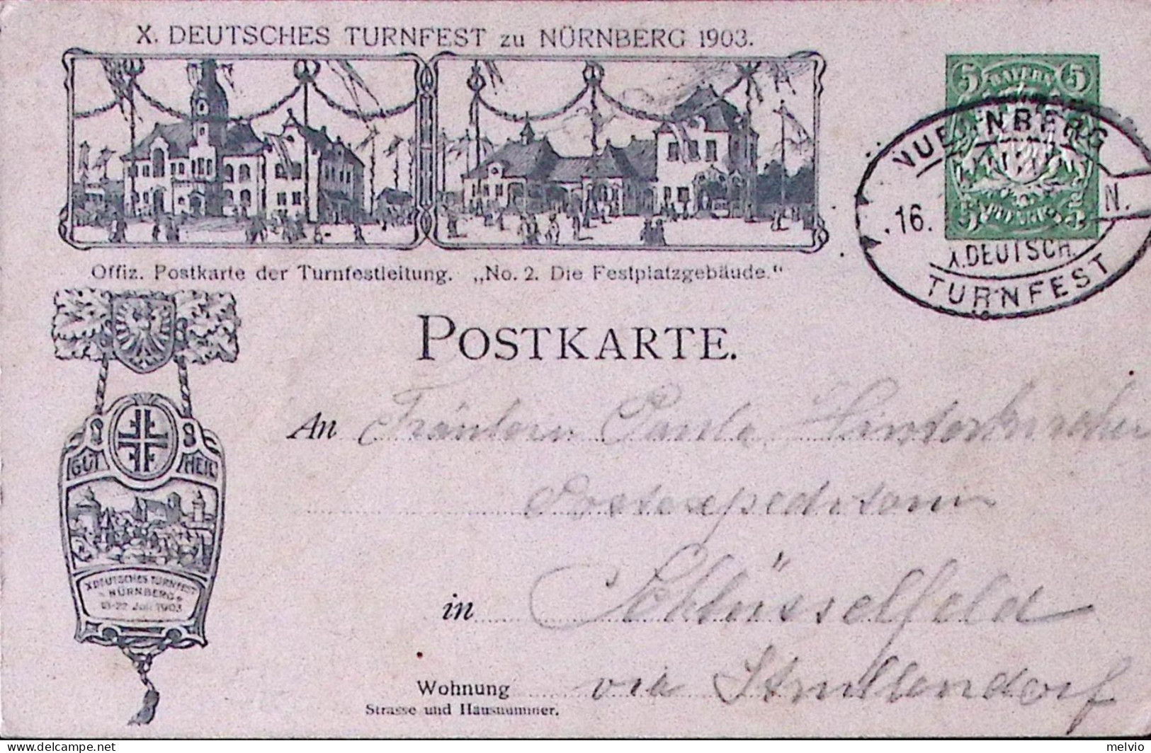 1903-Baviera Cartolina Postale P.5 Giornata Della Ginnastica Norimberga Annullo  - Sonstige & Ohne Zuordnung
