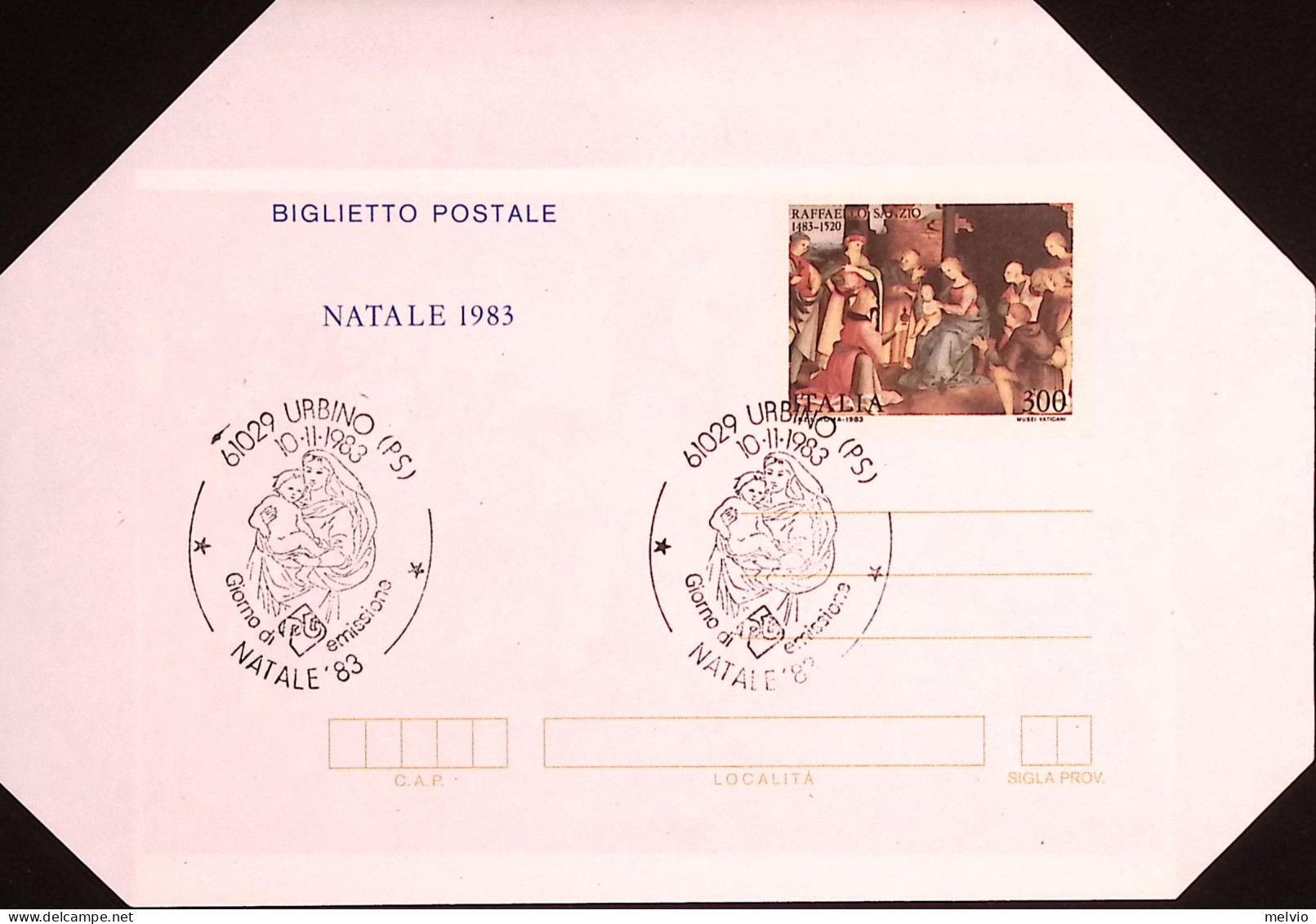 1983-BIGLIETTO POSTALE Lire 300 Natale '83 Fdc - 1981-90: Marcophilia