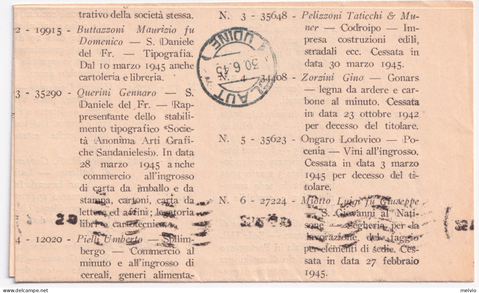 1945-Monumenti Coppia C.20 (504) Su Stampe Udine (25.6) - Marcofilie