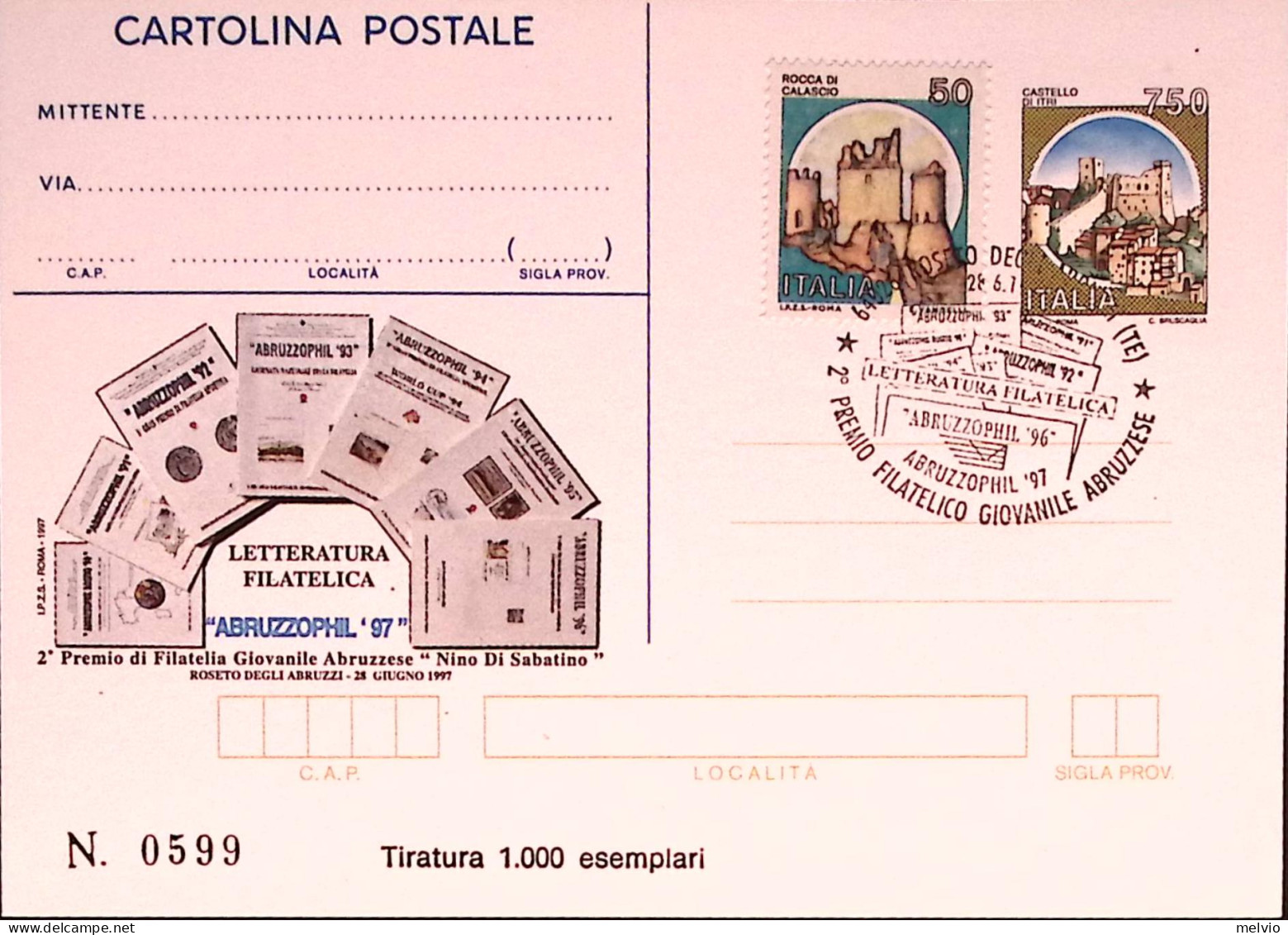 1997-ABRUZZOPHIL Cartolina Postale IPZS Lire 750 Ann Spec - Interi Postali