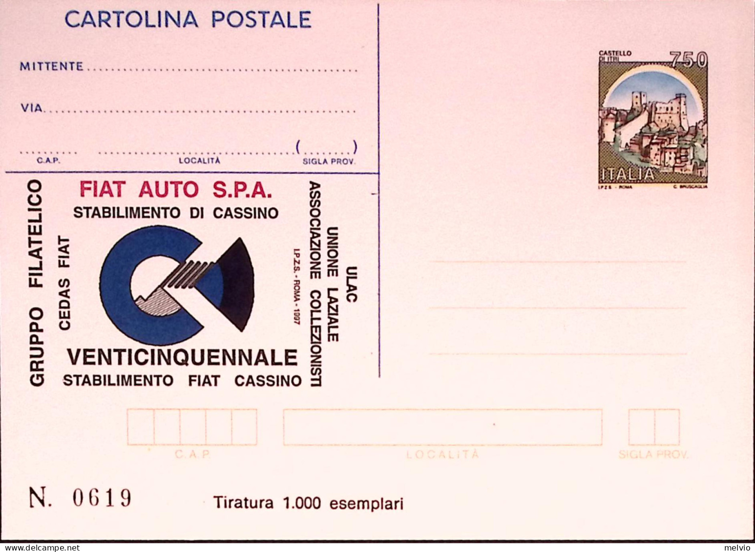 1997-CASSINO-FIAT Cartolina Postale IPZS Lire 750 Nuova - Ganzsachen