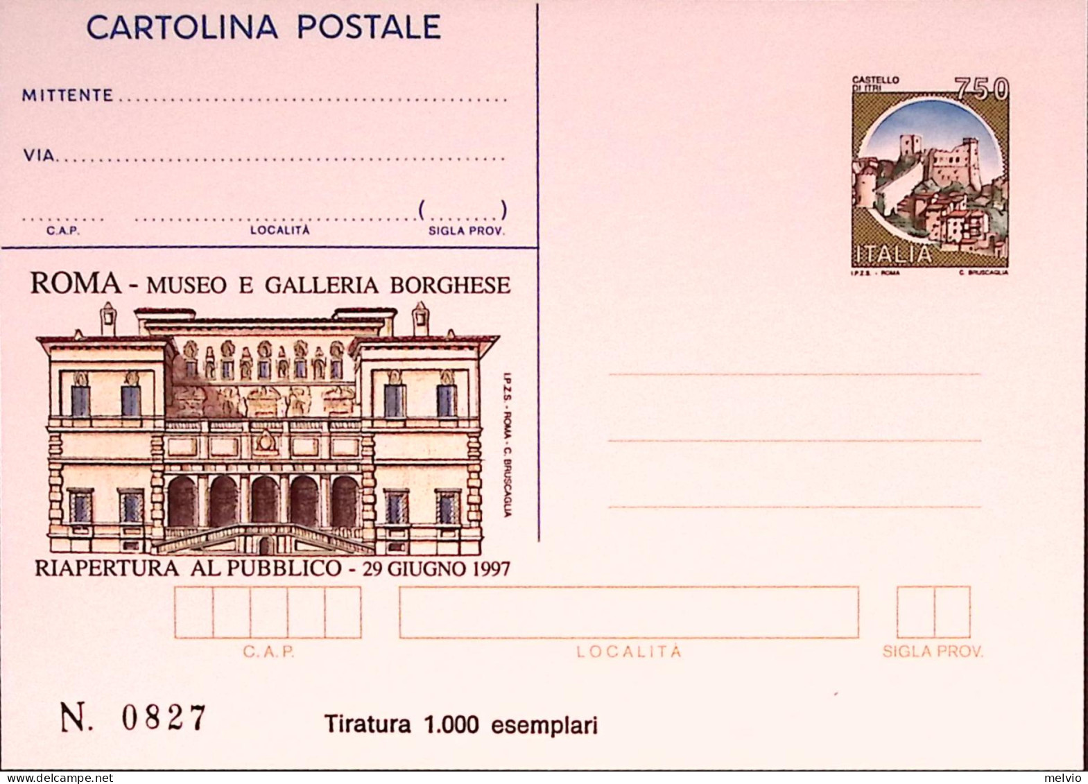 1997-MUSEO BORGHESE Cartolina Postale IPZS Lire 750 Nuova - Ganzsachen