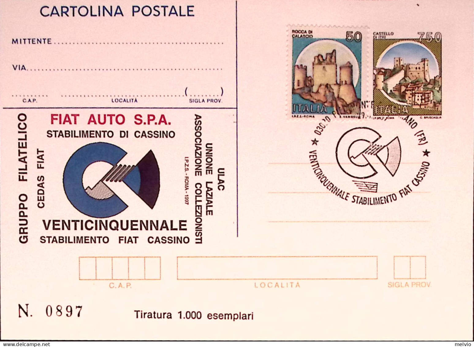 1997-CASSINO-FIAT 2 Cartoline Postali IPZS Lire 750 Con 2 Ann.spec.diff - Ganzsachen