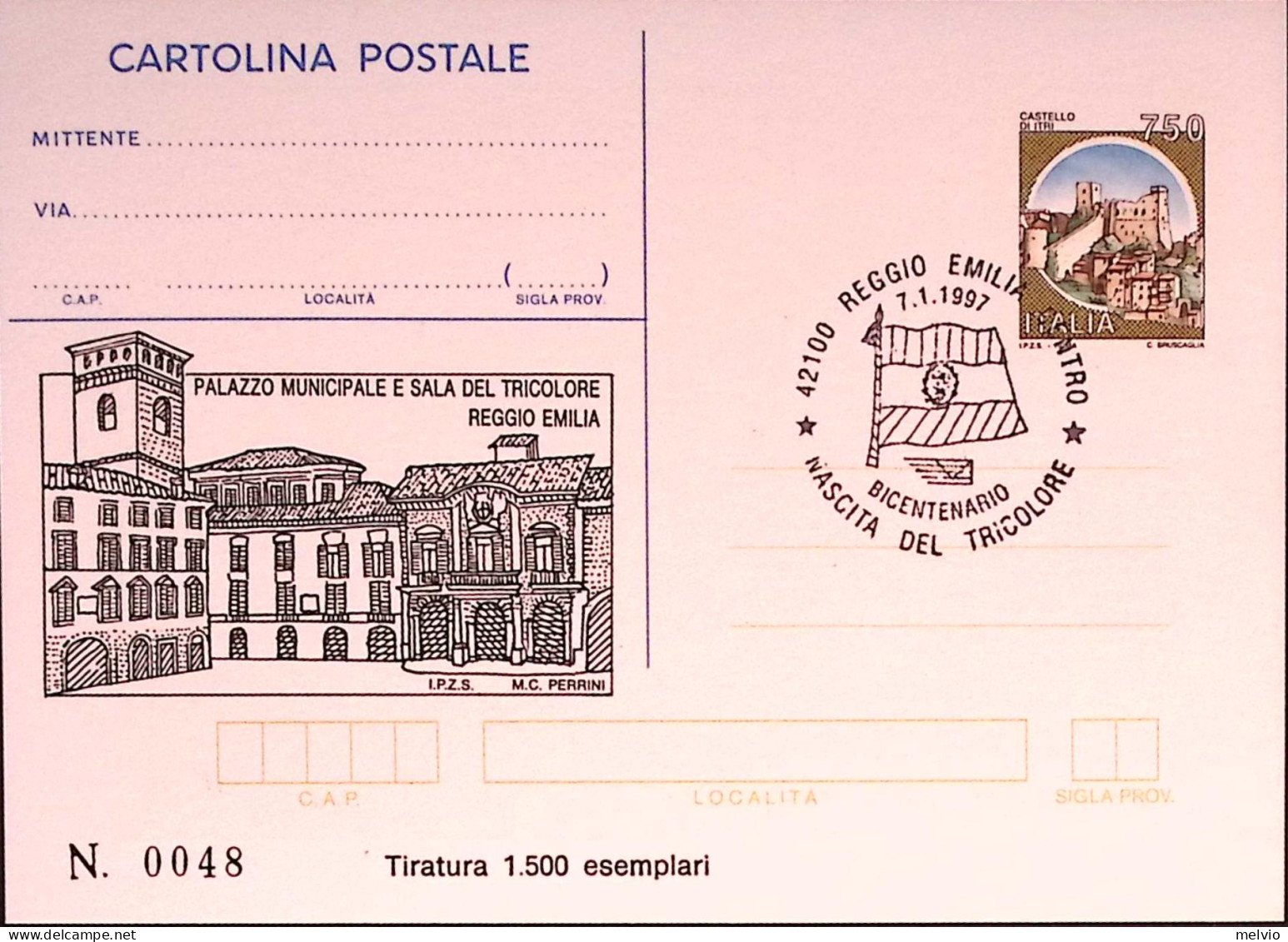 1997-REGGIO EMILIA Cartolina Postale IPZS Lire 750 Ann Spec - Stamped Stationery