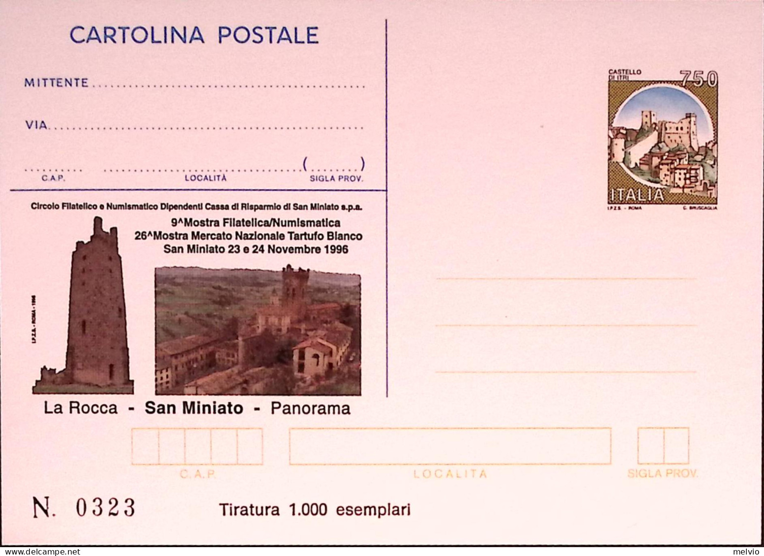 1996-SAN MINIATO Cartolina Postale IPZS Lire 750 Nuova - Interi Postali