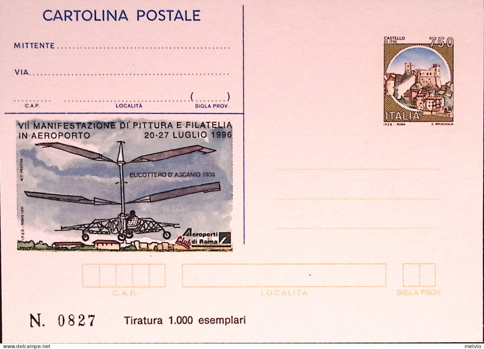 1996-CLUB AEROPORTI ROMA Cartolina Postale IPZS Lire 750 Nuova - Stamped Stationery