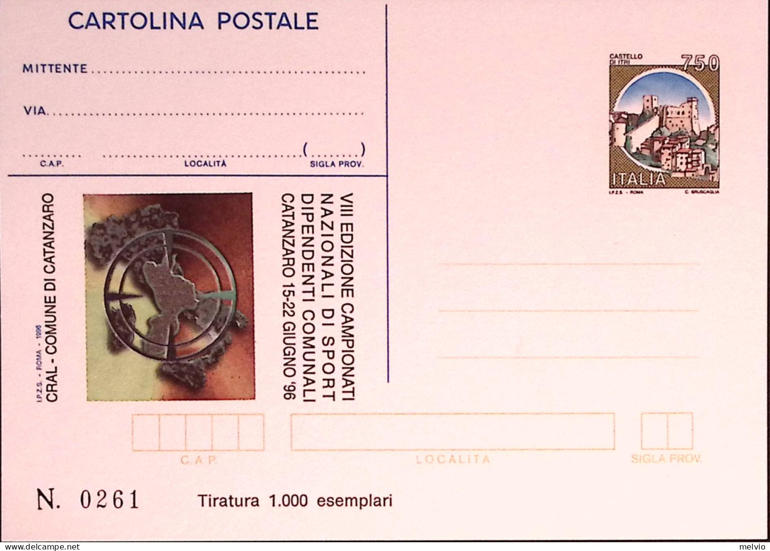 1996-Catanzaro Ottava Edizione Campionati Nazionali Di Sport Dipendenti Comunali - Entero Postal