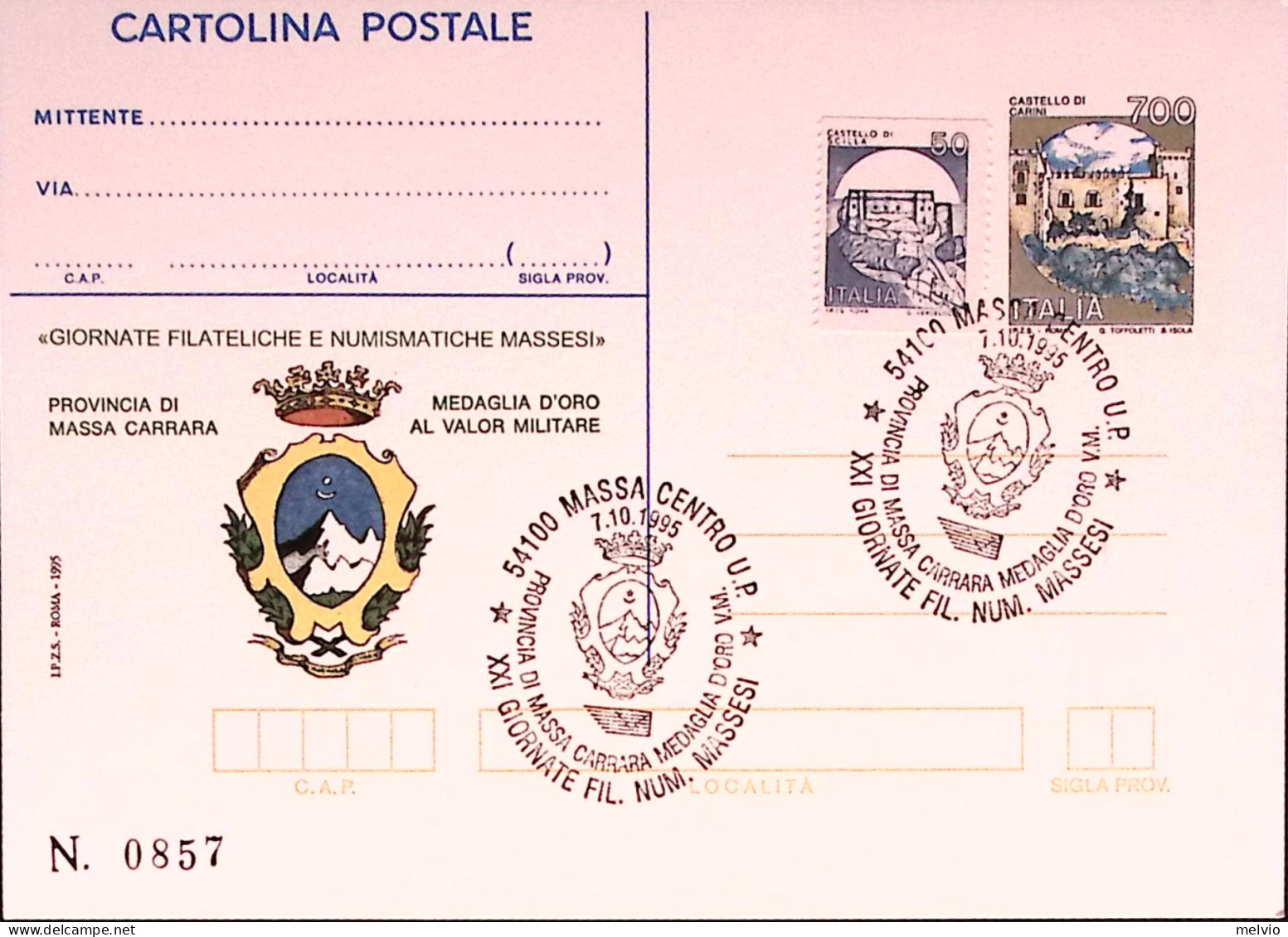 1995-CIRC FILAT MASSESE Cartolina Postale IPZS Lire 700 Ann Spec - 1991-00: Marcophilia