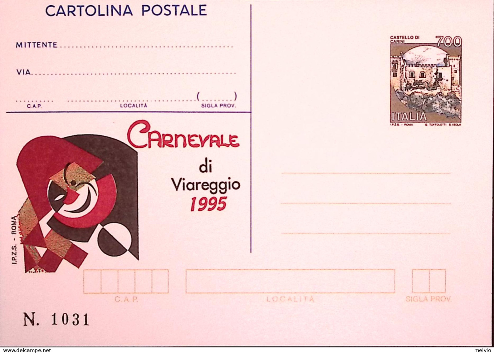 1995-CARNEVALE VIAREGGIO Cartolina Postale IPZS Lire 700 Nuova - Entiers Postaux