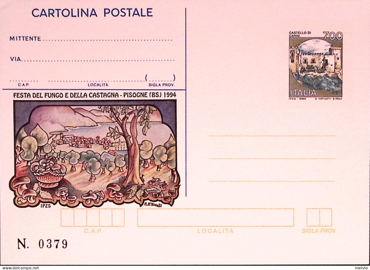 1994-FUNGHI E CASTAGNE Cartolina Postale IPZS Lire 700 Nuova - Postwaardestukken