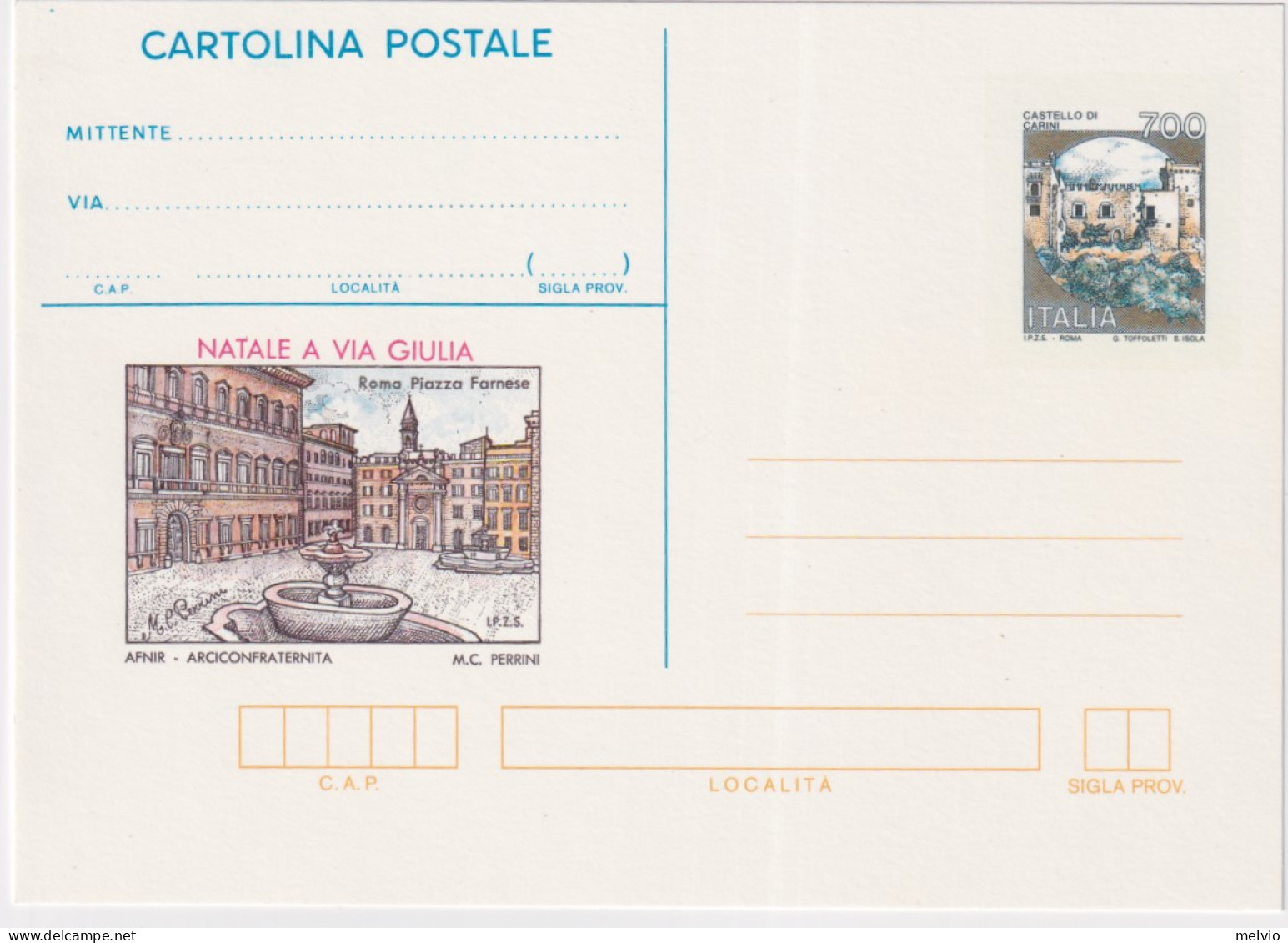 1993-NATALE A VIA GIULIA Cartolina Postale IPZS Lire 700 Nuova - Entiers Postaux