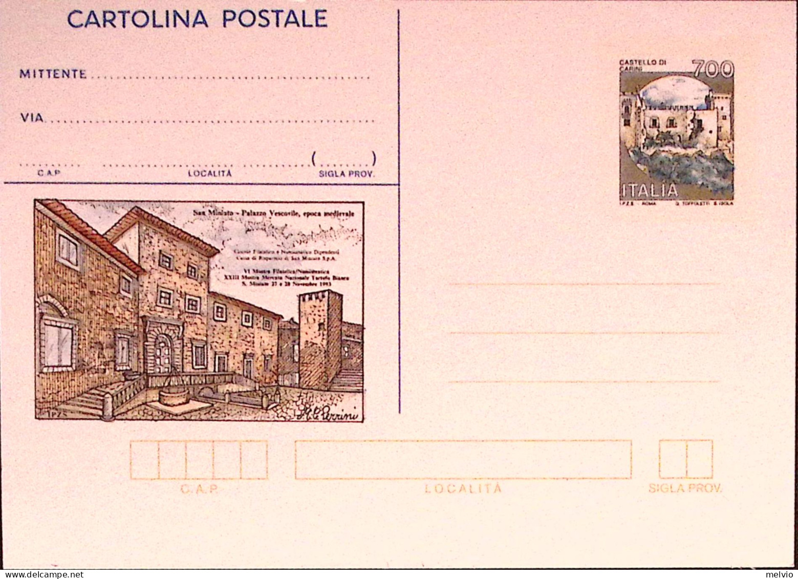 1993-SAN MINIATO Cartolina Postale IPZS Lire 700 Nuova - Stamped Stationery