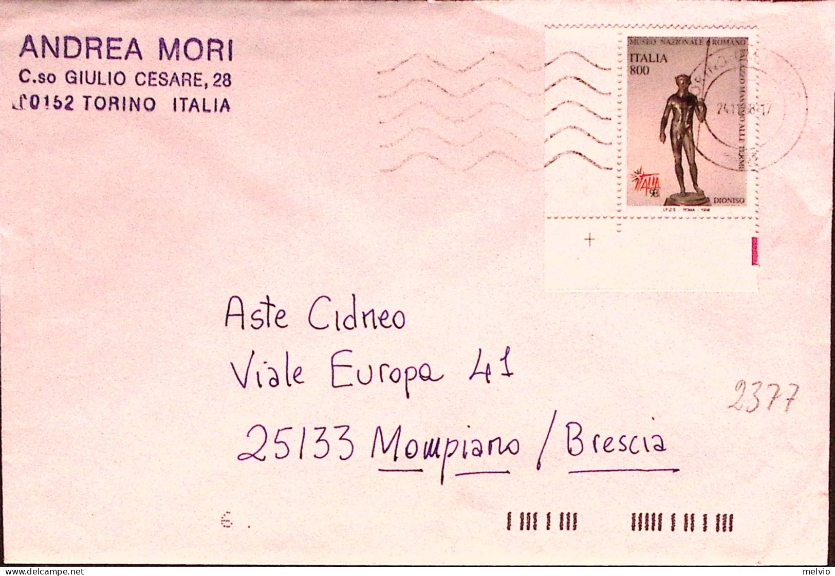 1998-ITALIA1998 Arte Lire 800 Isolato Su Busta - 1991-00: Marcophilia